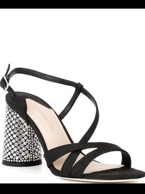 ANTONIO MELANI Larie Grosgrain Satin Rhinestone Embellished Block Heel 9.5